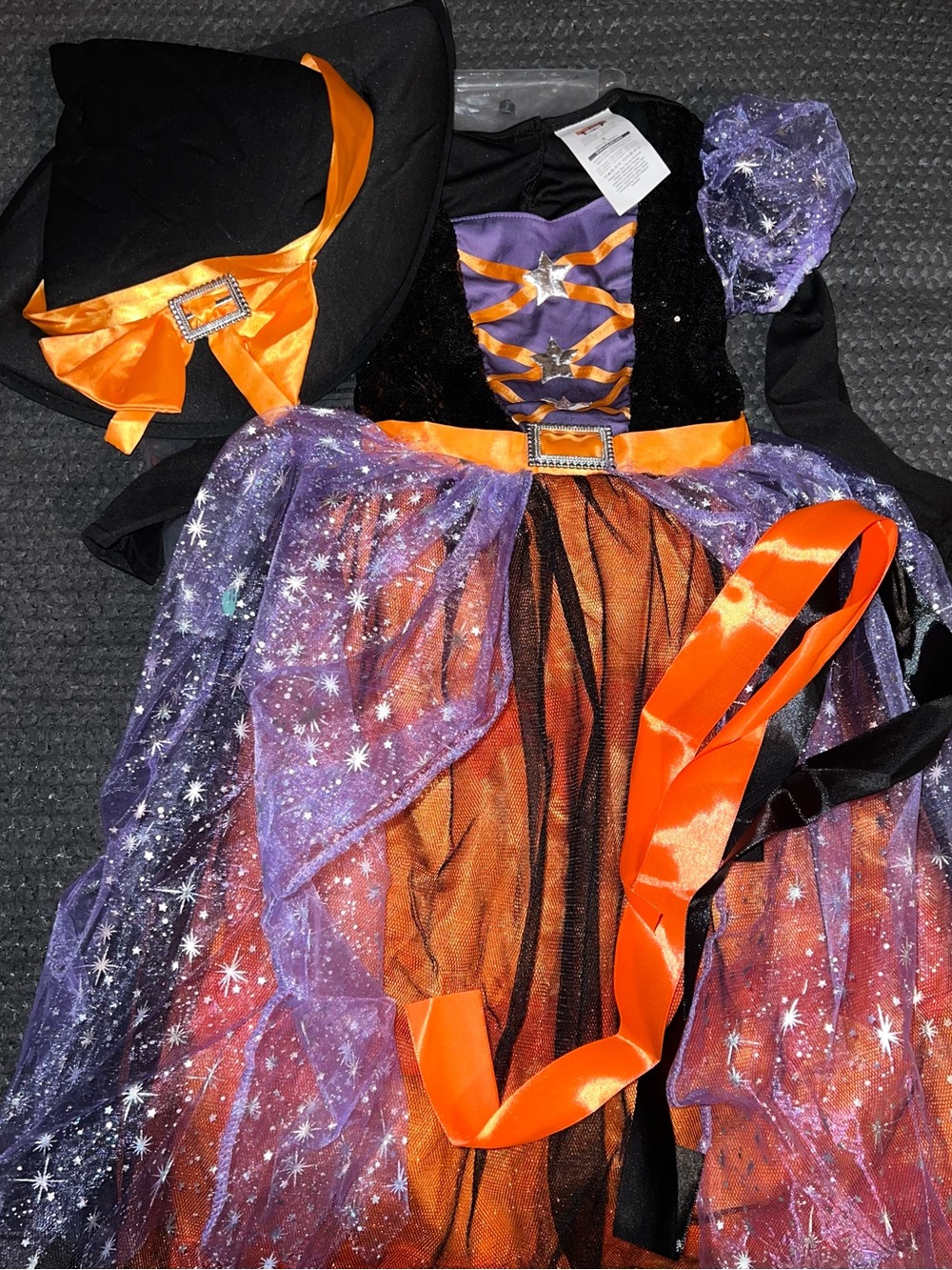 Kids Halloween Witch Costume - Black, Orange & Purple Dress with Hat